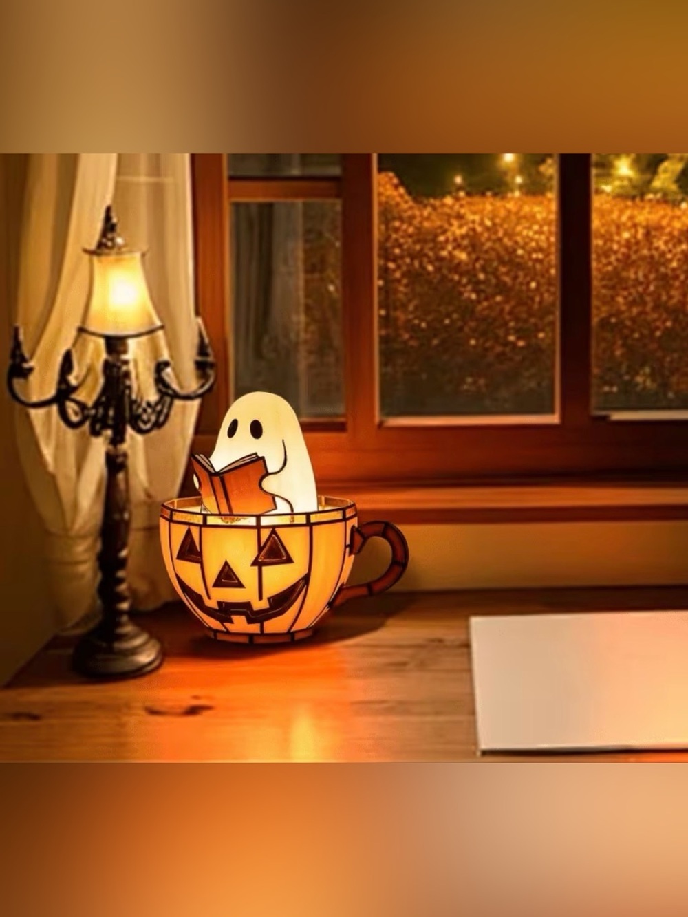 👻👻👻BOGOHO👻👻👻Halloween Pumpkin Mug Night Light with Ghost Accent